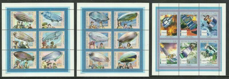 Niger #1073-5 MNH S/Sheets, Zeppelins, Satellites