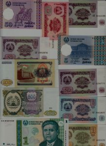 Tajikistan 11 banknotes/ unc. (3)