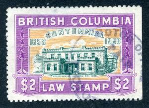 van Dam BCL50 - $2 magenta - Used - British Columbia Law Stamp - 1958 Centennial