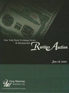 N.Y. Stock Exchange Invert & Rarities, Greg Manning Inc. Auctions, June 16, 2002 