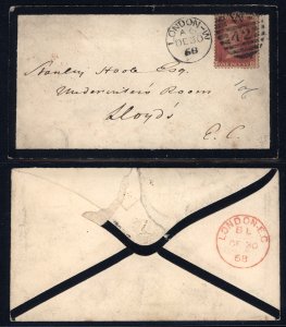 Great Britain 1868 #33 mourning cover with black and red London CDS