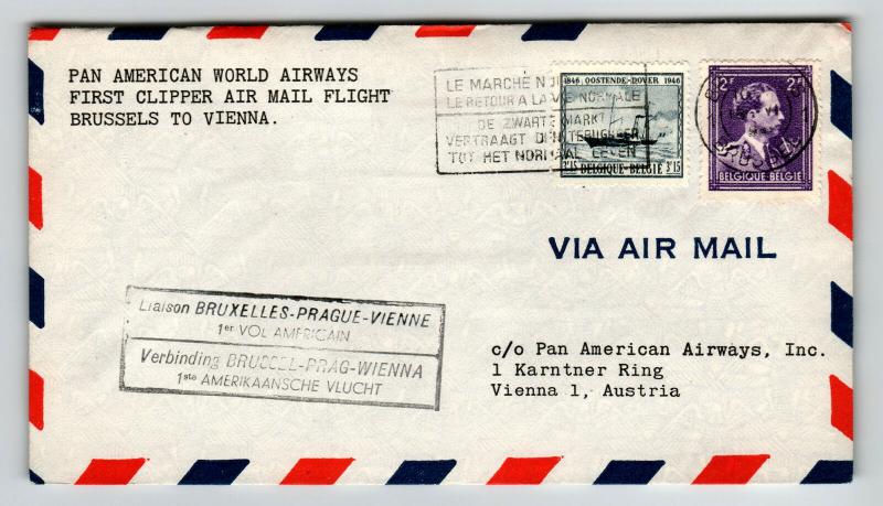 Belgium 1946 PanAm FFC Brussels to Vienna - Z13033