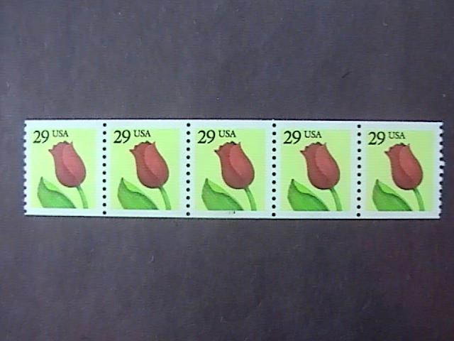 U.S.# 2526-MINT/NH-PLATE # COIL STRIP OF 5(P#S2222)--TULIP--1991