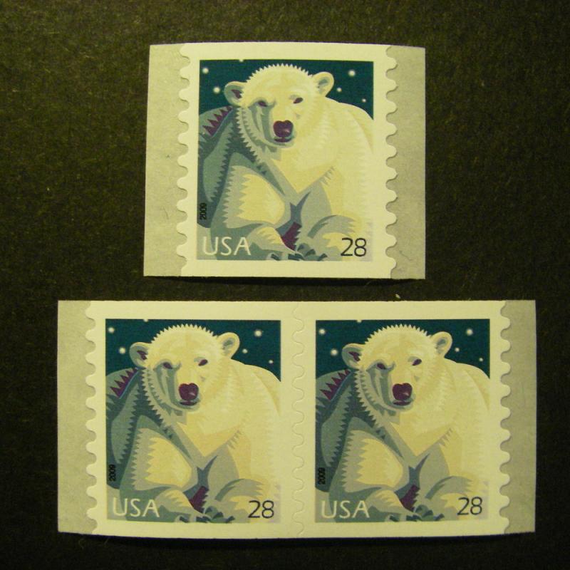 Scott 4389, 28c Polar Bear, Pair & Single, P/V, MNH Beauties