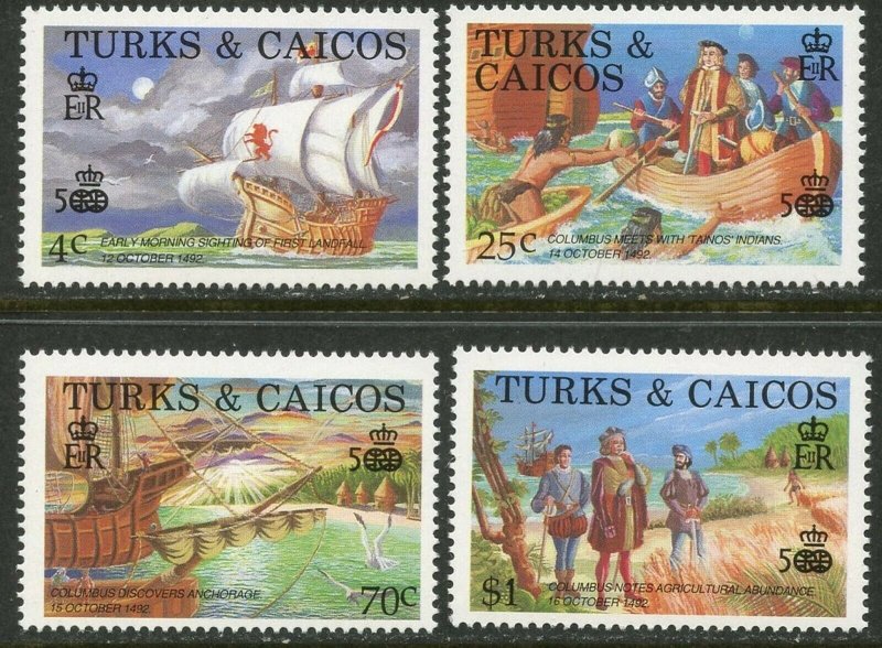 TURKS & CAICOS Sc#734-737 1988 Columbus Discovery of America Complete OG MNH