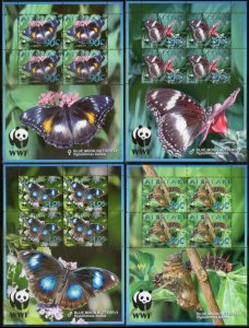 Aitutaki 2008 WWF Blue Moon Butterflies Insect Wildlife Sc 539-42 Sheetlets MNH