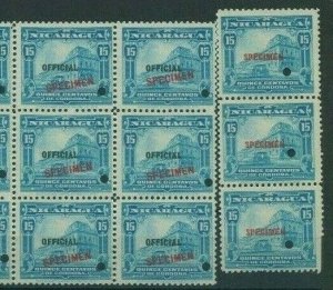 NICARAGUA 1914 15c *OFFICIAL* SPELLING ERROR SPECIMEN & COLOUR TRIAL Blocks MF61