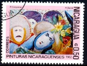 Painting, Masked Dancers, by M. Garcia, Nicaragua stamp SC#1168 used