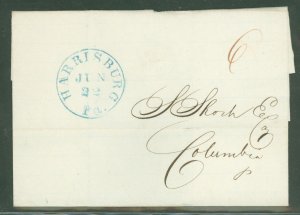 US  Harrisburg, PA, June 22 - dated inside June 23, 1845. Any form of letter is gone but the folding is still there and the mark