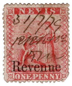 (I.B) Nevis (St Kitts) Revenue : Duty Stamp 1d (1879)