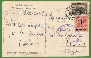 ad0904 - GREECE - Postal History - Overprinted stamp on CENSORED CARD to ITALY