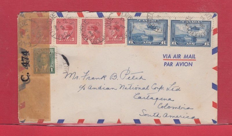 Censored War issue cover to Columbia South America from Canada
