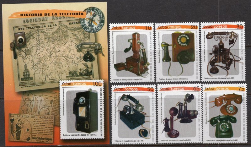 Cuba 2015 - History of the Telephone - MNH Set + Souvenir Sheet