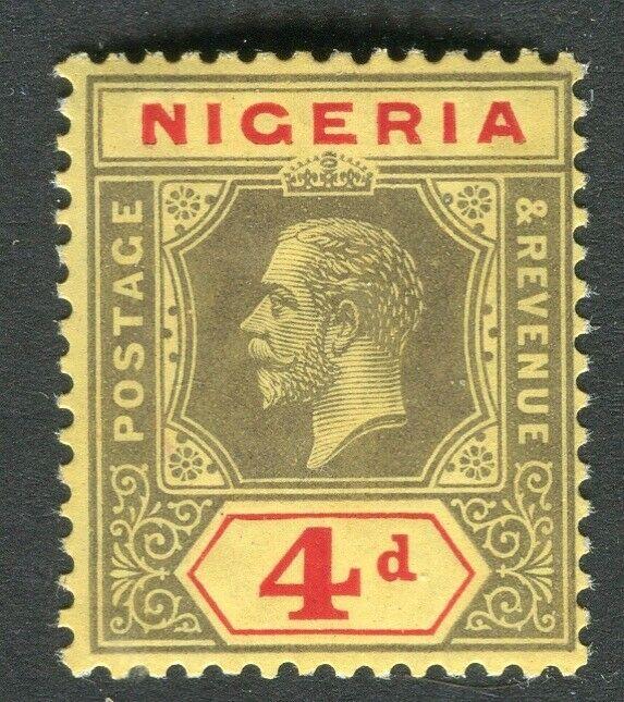 NIGERIA; 1912 early GV Crown CA issue fine Mint hinged Shade of 4d. value