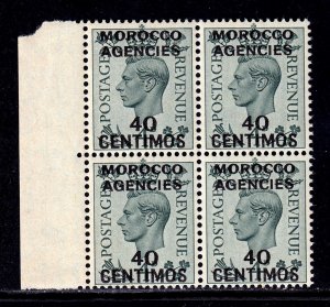 GREAT BRITAIN (MOROCCO) — SCOTT 87 — 1940 40c ON 4d KGVI — MNH BLK/4 — SCV $140