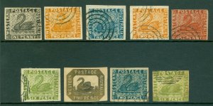 Western Australia Imperf forgeries x9. Values to 6d. Nice clean lot