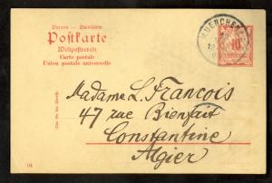 BAVARIA 1904 10pf Postal Card Munich to CONSTANTINE ALGERIA Used