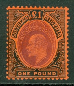 SG 44 Southern Nigeria 1907-11. £1 purple & black/red. A fine fresh lightly...