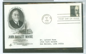 US 1295 1966 $5 john bassett moore, prominent american series, unaddressed FDC with artcraft cachet