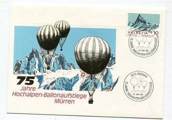 D21845 Hot Air Balloon 75 Years High Alpes Balloonflight Airmail Cover Switzerla