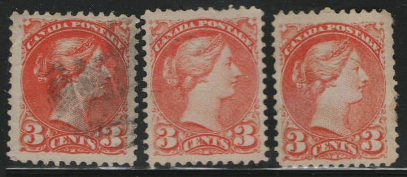 CANADA Used Scott # 37 or 41 Queen Victoria shades/cancels (3 Stamps) -12