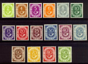 GERMANY #670-85 Mint NH BELOW 40% - 1950 Posthorn Set