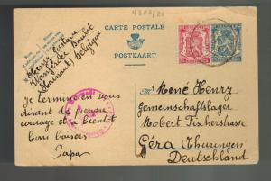 1944 Belgium Postcard Cover to Gera Germany GemeinschaftsLager Rene henry 2