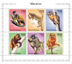 Guinea-Bissau - Monkeys - 6 Stamp  Sheet GB10611a