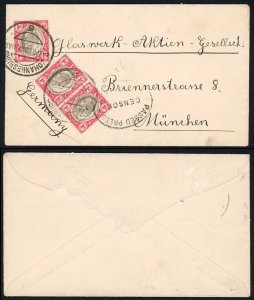 Transvaal 1902 censored cover to Germany 3d rate JOHANNESBURG postmarks