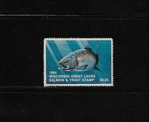 State Hunting/Fishing Revenues: WI; 1984 Great Lakes Salmon/Trout WIGL-3; Used