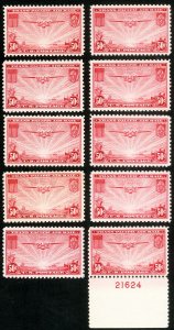 US Stamps # C22 MNH VF Lot Of 10, Very Fine And Better Scott Value $110.00