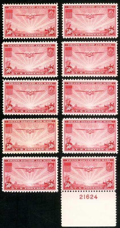 US Stamps # C22 MNH VF Lot Of 10, Very Fine And Better Scott Value $110.00