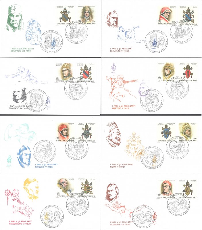 Vatican Sc# 1065-1072 FDC Set/8 (c) 1998 Popes of the Holy Years 1300-1525