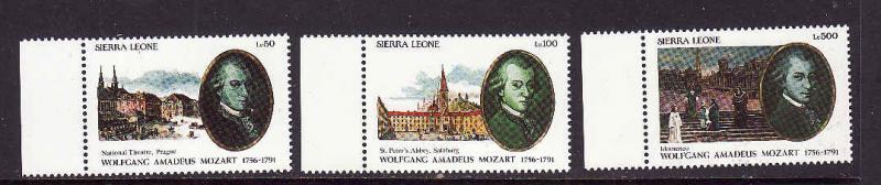 Sierra Leone-Sc#1439-41-unused NH set -Music-Mozart-1991-