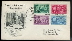 UNITED STATES FDC 5¢ Roosevelt Full Set on One Cover 1946 ArtCraft