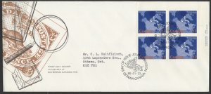 1980 #847 Arctic Islands FDC Plate Block Schering GP Cachet