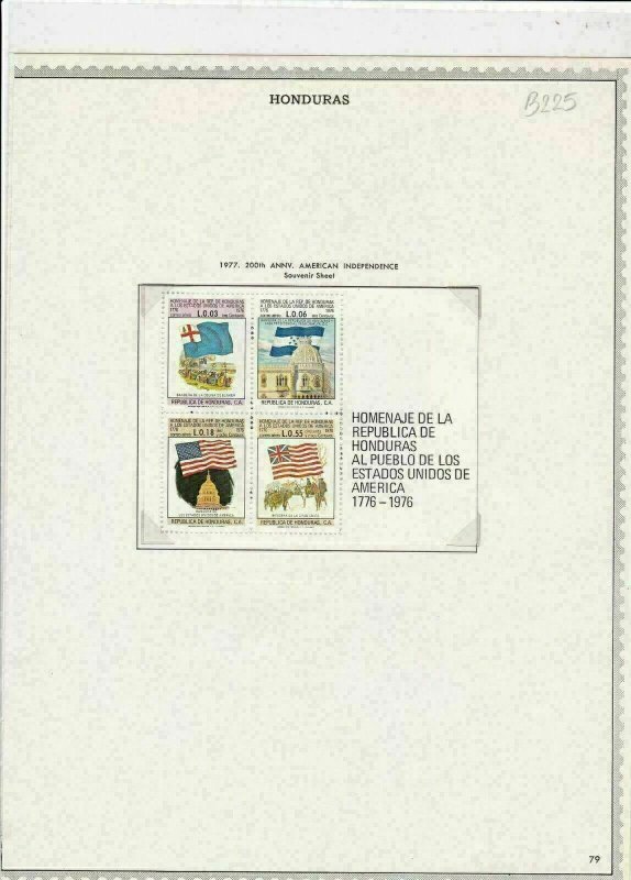 honduras 1977 200th annv. american independence souvenir stamps sheet ref 17794