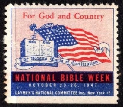1947 US Poster Stamp God Country “Magna Carta Civilization” National Bible Week