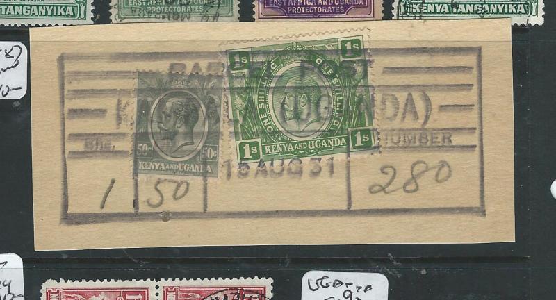 KENYA AND UGANDA (P0706B) KGV 1R+50C ON PARCEL PIECE KAMPALA 1931  SUPERB