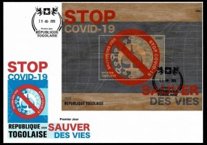 TOGO Stop Corona 2020 FDC Wood Medical Stamps Sheet- FDC, Yvert&Tellier 1956