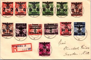 1940 Krakau Poland GG Germany Registered Colorful Stamps Cover to Dresden