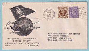 GREAT BRITAIN 1945 FIRST FLIGHT COVER FROM LONDON TO CHICAGO ILLINOIS - CV279