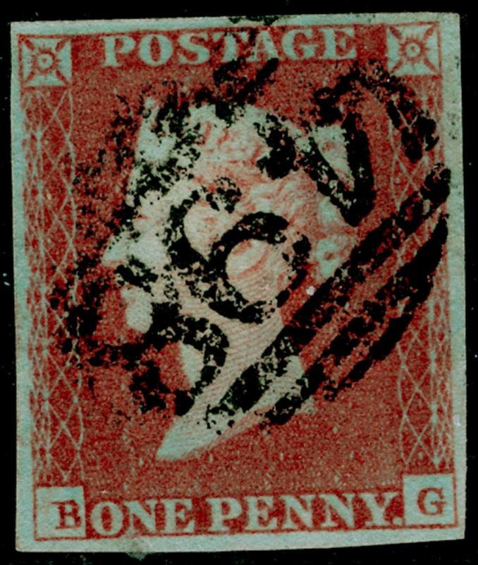 SG8, 1d red-brown PLATE 92, FINE USED. Cat £40. 4 MARGINS. BG