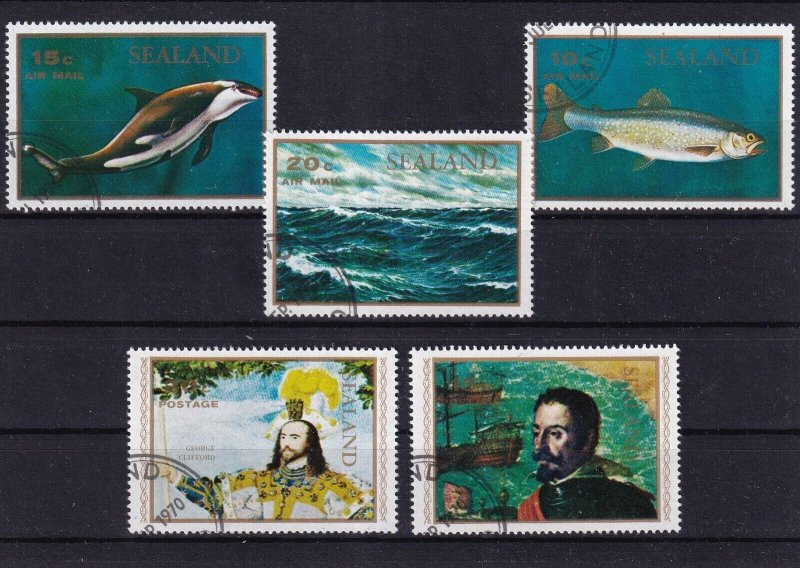 SA09 Sealand 1970 selection of used stamps Personalities and Fish, Cinderella