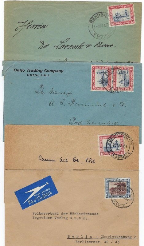 SOUTH WEST AFRICA 1930s COLLECTION OF 7 POSTAL HISTORY COVERS INCLUDING PAIR REG