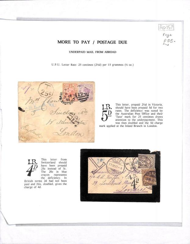 Australia Switzerland Covers{2} GB Mail QV CHARGE MARKS 1893 Ex Collection Ap157