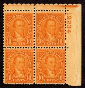 KAPPYS SCOTT 642 – 1927 10c Monroe, orange MNH PLATE BLOCK CV $25 SB123