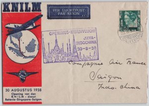 Netherlands Indies 1938 Batavia to Saigon Indo-China First Flight Cover FFC