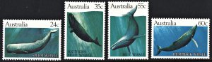 Australia SC#821-824 24¢-60¢ Whales (1982) MNH