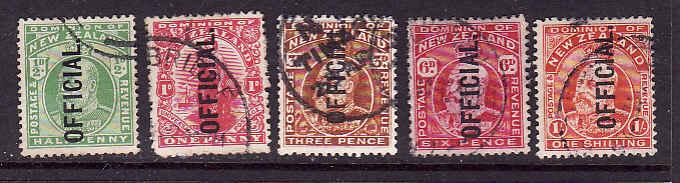New Zealand-Sc#o33-7-used KEVII set-Officials-1910-